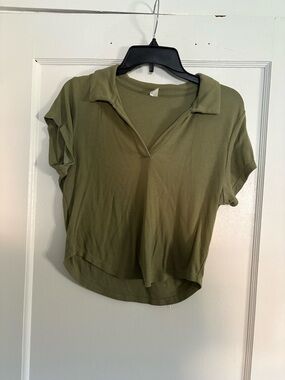 Old Navy Olive Green Cropped Polo Top